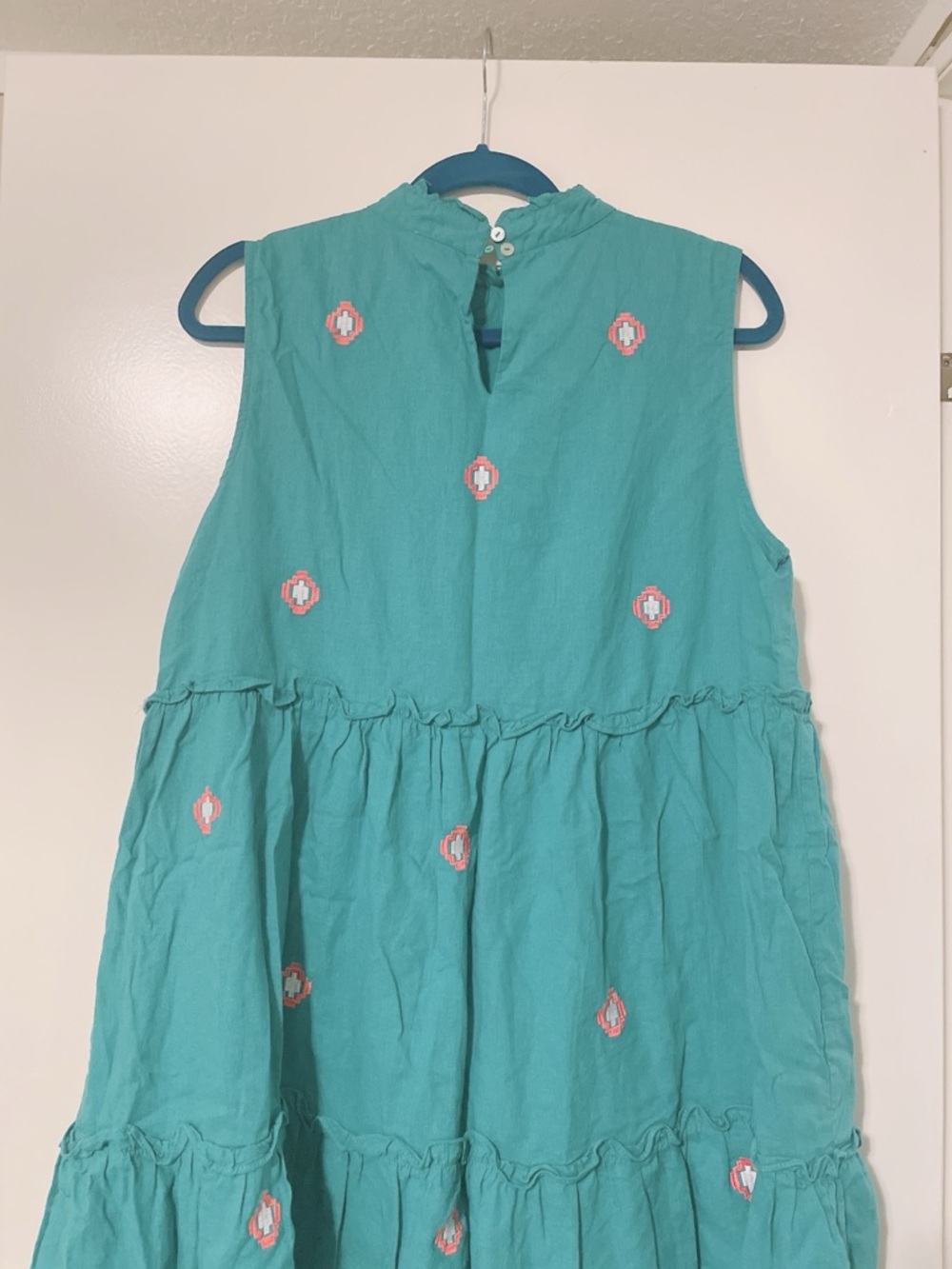 J Marie Teal Sleeveless Tiered Embroidered Dress Size Large. - Picture 7 of 11